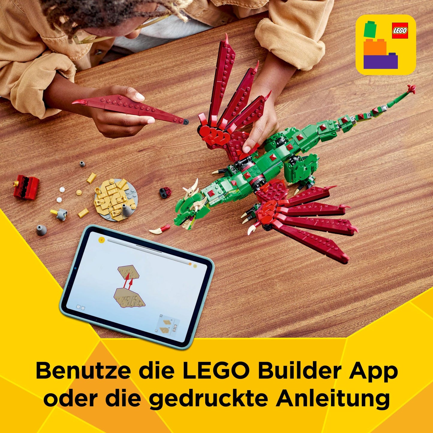 LEGO Creator 3in1 Green Dragon - Toy - Convertible into toy sea snake or phoenix figure - Building toy with animals for children - Birthday gift for boys and girls aged 9 and up 31161