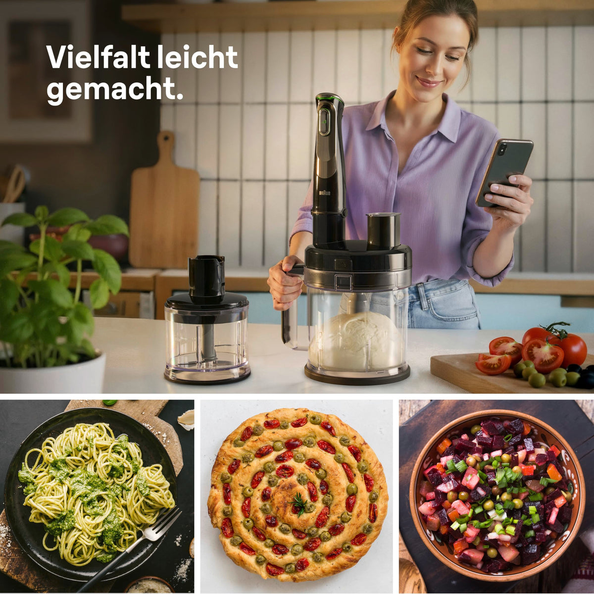 Braun MultiQuick 9 MQ 9187XLI - Electric Hand Blender with variable speed control, 4-piece accessory set, 1200 Watts, Black/Stainless Steel