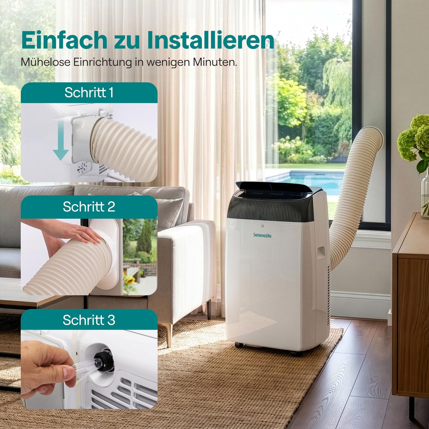 Aer condiționat mobil SereneLife 4.1 kW 14000 BTU - Aer condiționat cu funcție de încălzire pentru încăperi de până la 40 m² Silențios 51 dB Aer condiționat Dormitor cu dezumidificator, ventilator, telecomandă - SLACHT148EU
