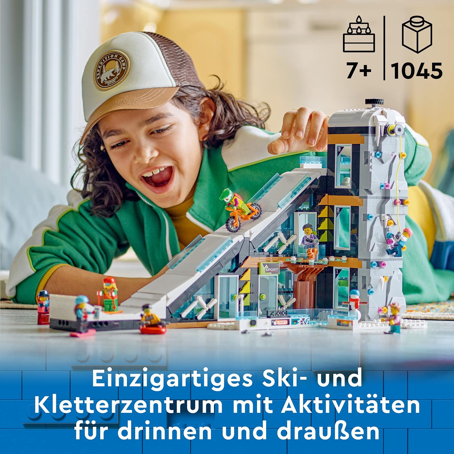 LEGO 60366 City Winter Sports Park, set with winter sports shop, café and a working lift for skiers, toy with 8 minifigures and an owl figure, building with modules, 2023 gift
