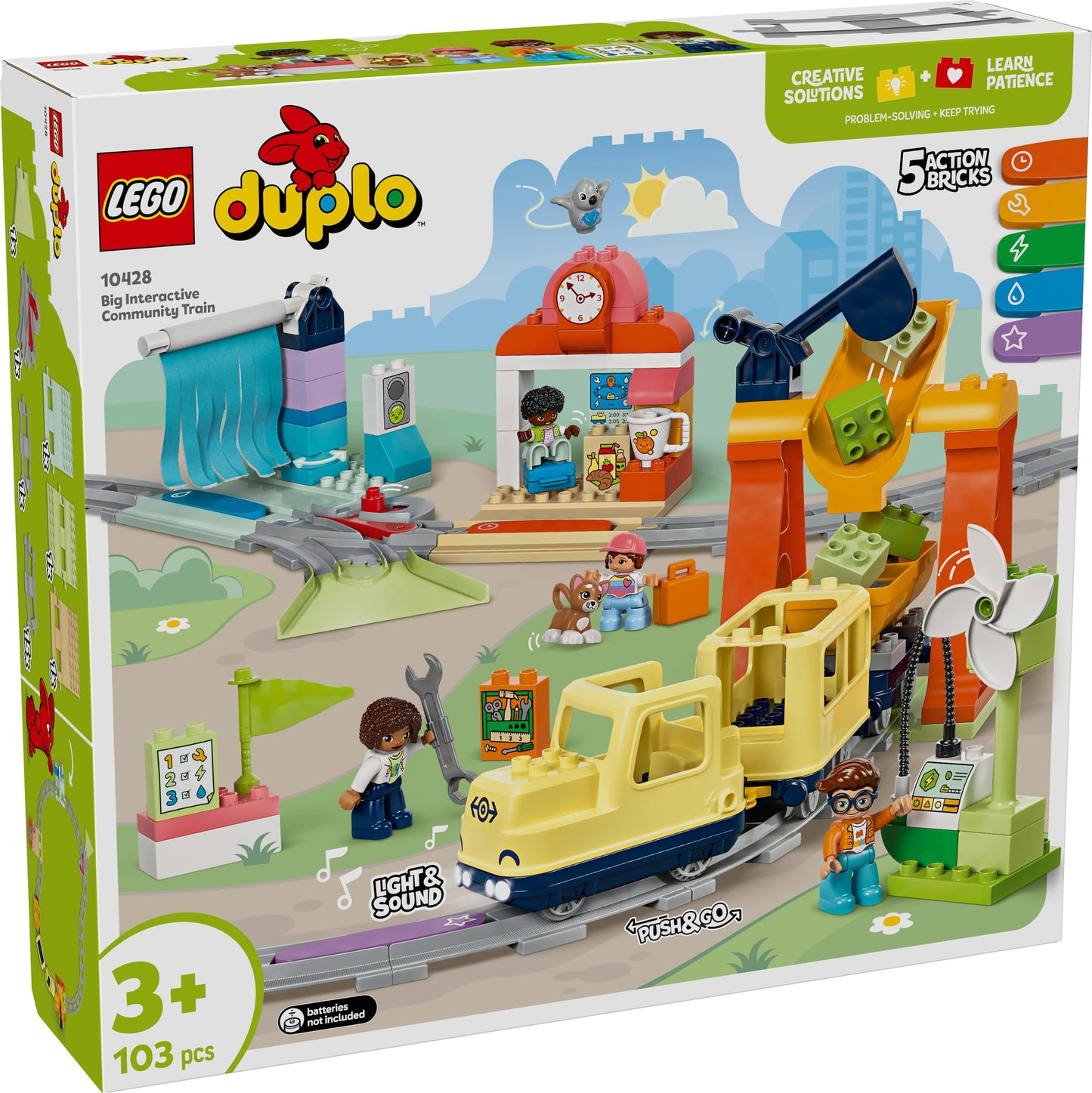 LEGO DUPLO Large interactive train educational toy for toddlers aged 3 and up - including push-and-go train with light and sound, 16 track pieces and 4 figures - gift for boys and girls - 10428