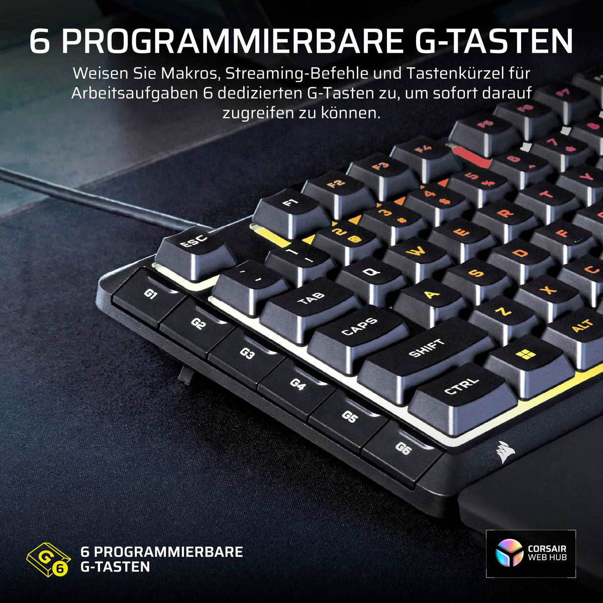 Corsair Skiff 100 Plus Silent RGB Wired Gaming Keyboard - Black - CH-9226I65-DE