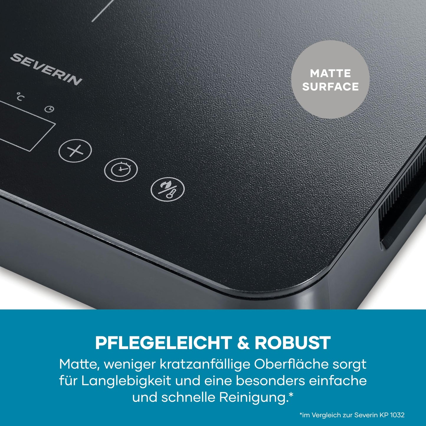 SEVERIN induction hob, 1 plate, 10 power levels, temperature range 60-240°C, touch display, Ø 22cm, matt hob, with glass ceramic hob, pot detection, black, 2,000 W, KP 1026