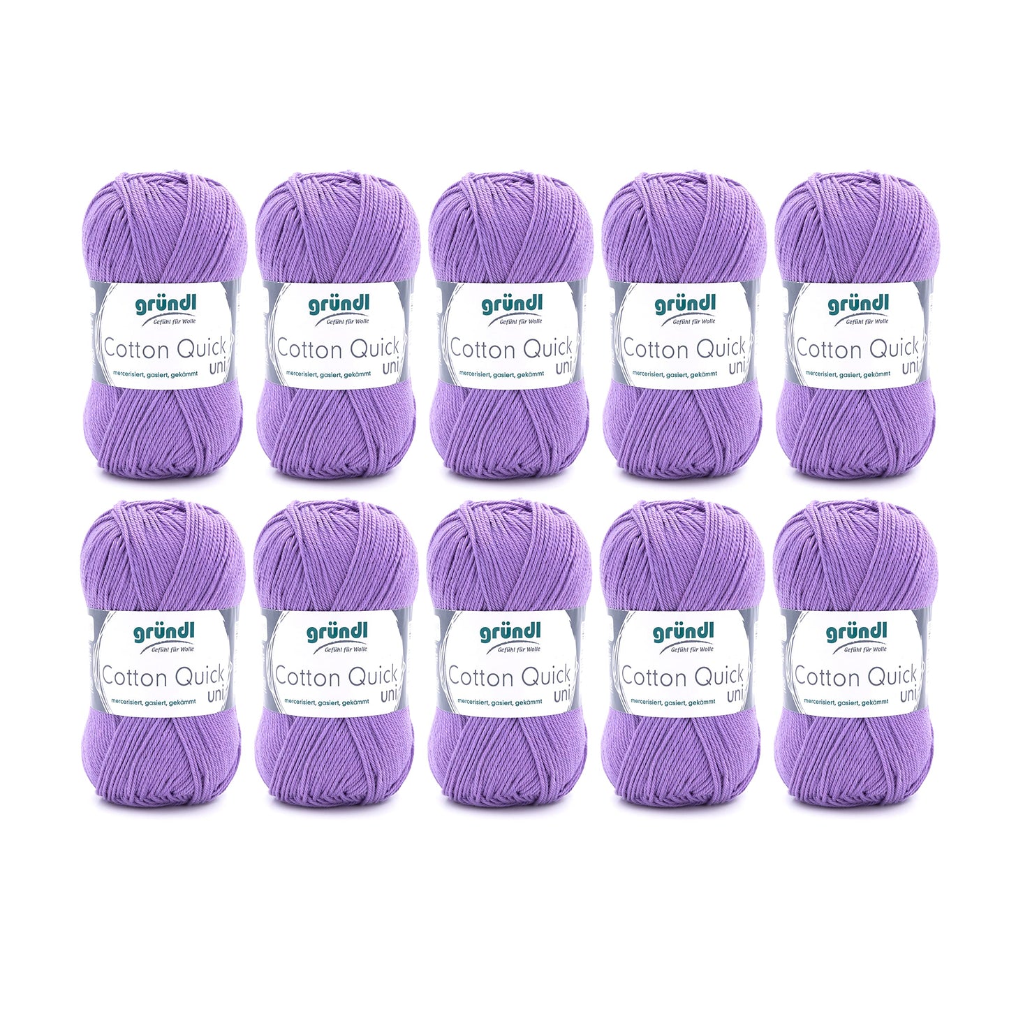 Gründl Wolle Cotton Quick uni - thin wool for crocheting - knitting yarn - crochet yarn - shiny and skin-friendly - 100% cotton - 10 balls 50 g / 125 m - needle size 3-4 - lavender - 865-142