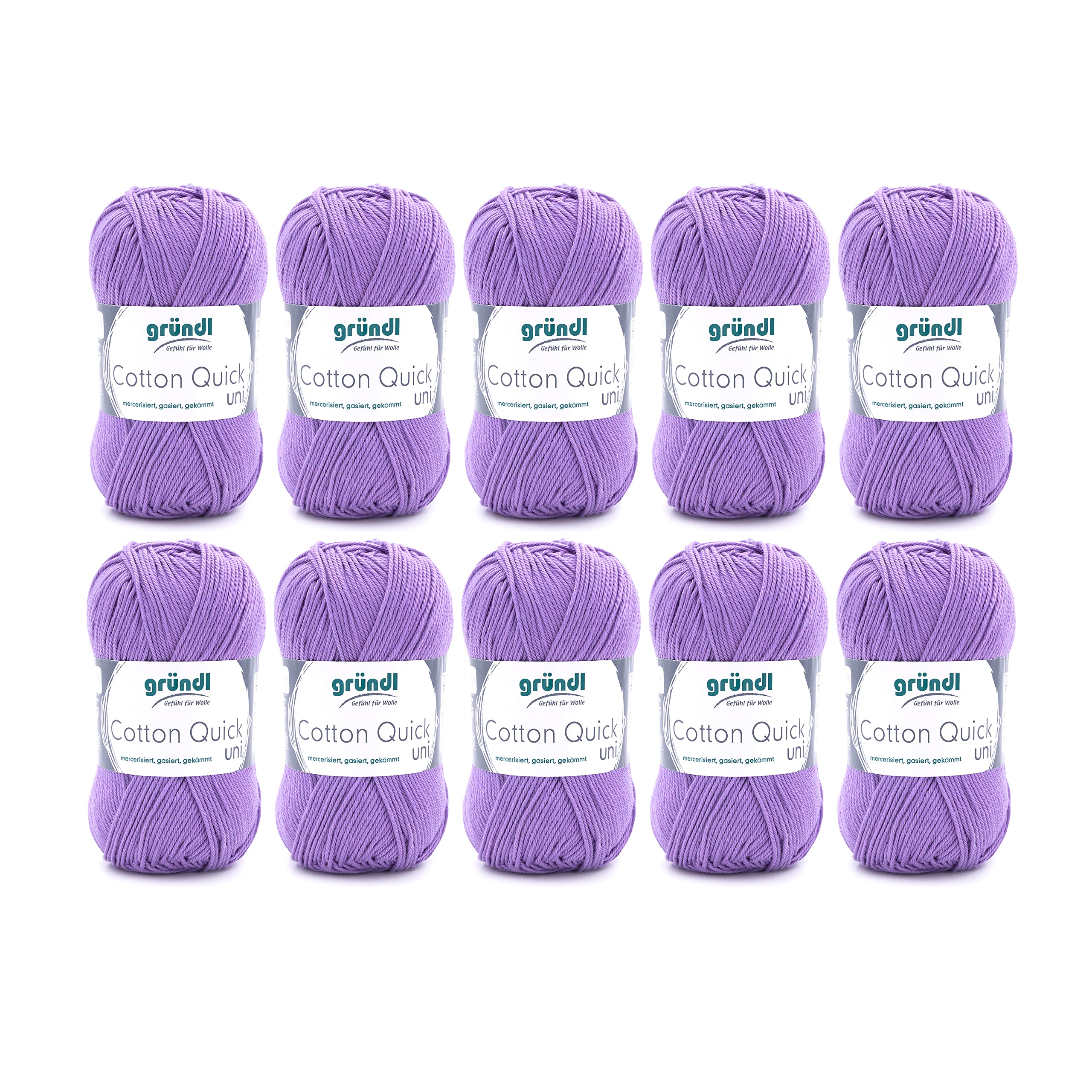 Gründl Wolle Cotton Quick uni - thin wool for crocheting - knitting yarn - crochet yarn - shiny and skin-friendly - 100% cotton - 10 balls 50 g / 125 m - needle size 3-4 - lavender - 865-142