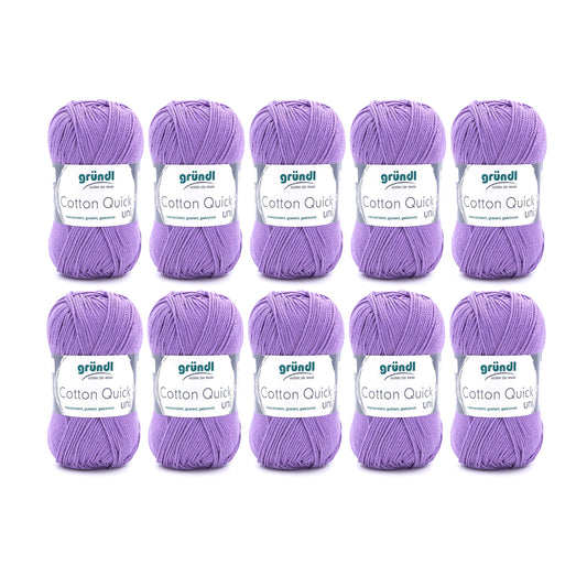 Gründl Wolle Cotton Quick uni - thin wool for crocheting - knitting yarn - crochet yarn - shiny and skin-friendly - 100% cotton - 10 balls 50 g / 125 m - needle size 3-4 - lavender - 865-142