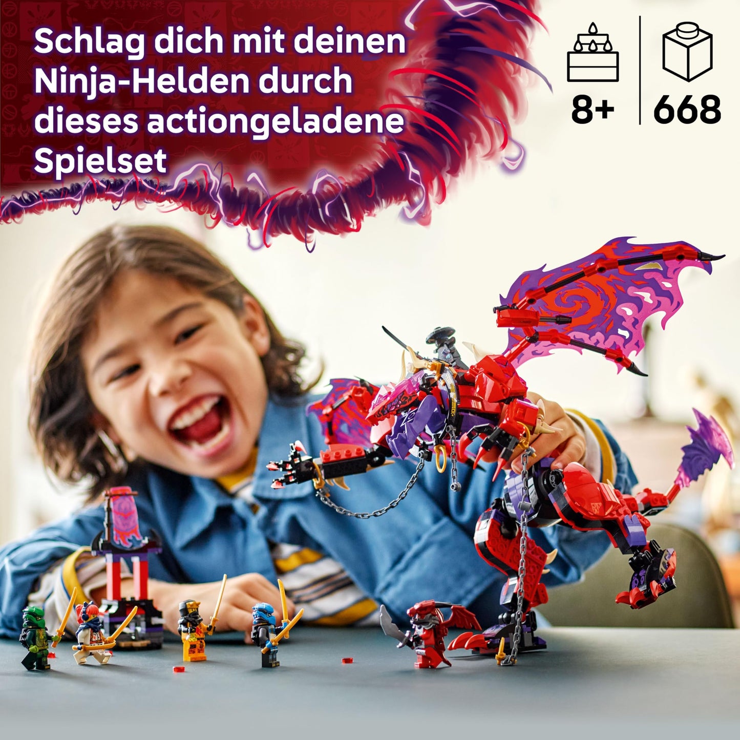 LEGO NINJAGO Chaos Dragon Thundertooth - toy with 6 ninja minifigures - role play building set for boys and girls aged 8 and up - gifts for fans of the TV series Rise of the Dragons 71832