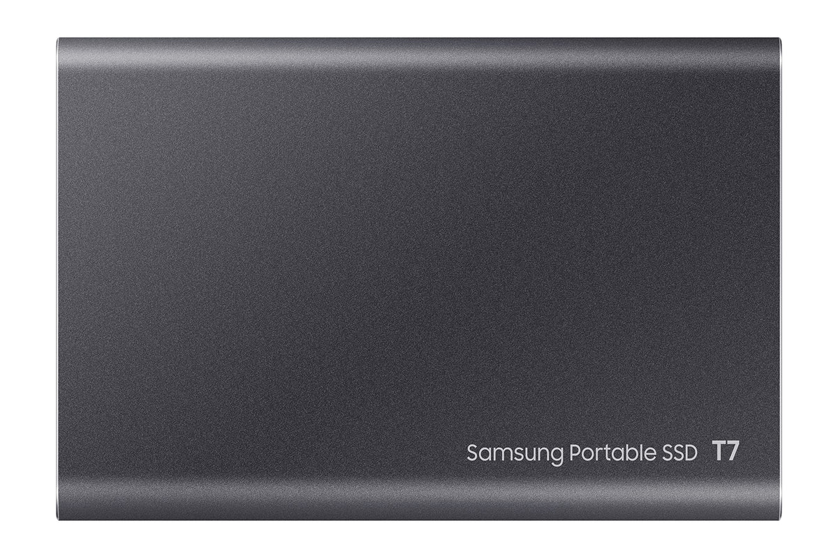 Samsung Portable SSD T7, 500 GB, USB 3.2 Gen.2, 1,050 MB/s read, 1,000 MB/s write, external SSD drive for Mac, PC, smartphone, and gaming console, gray, MU-PC500T/WW, solid-state drive.