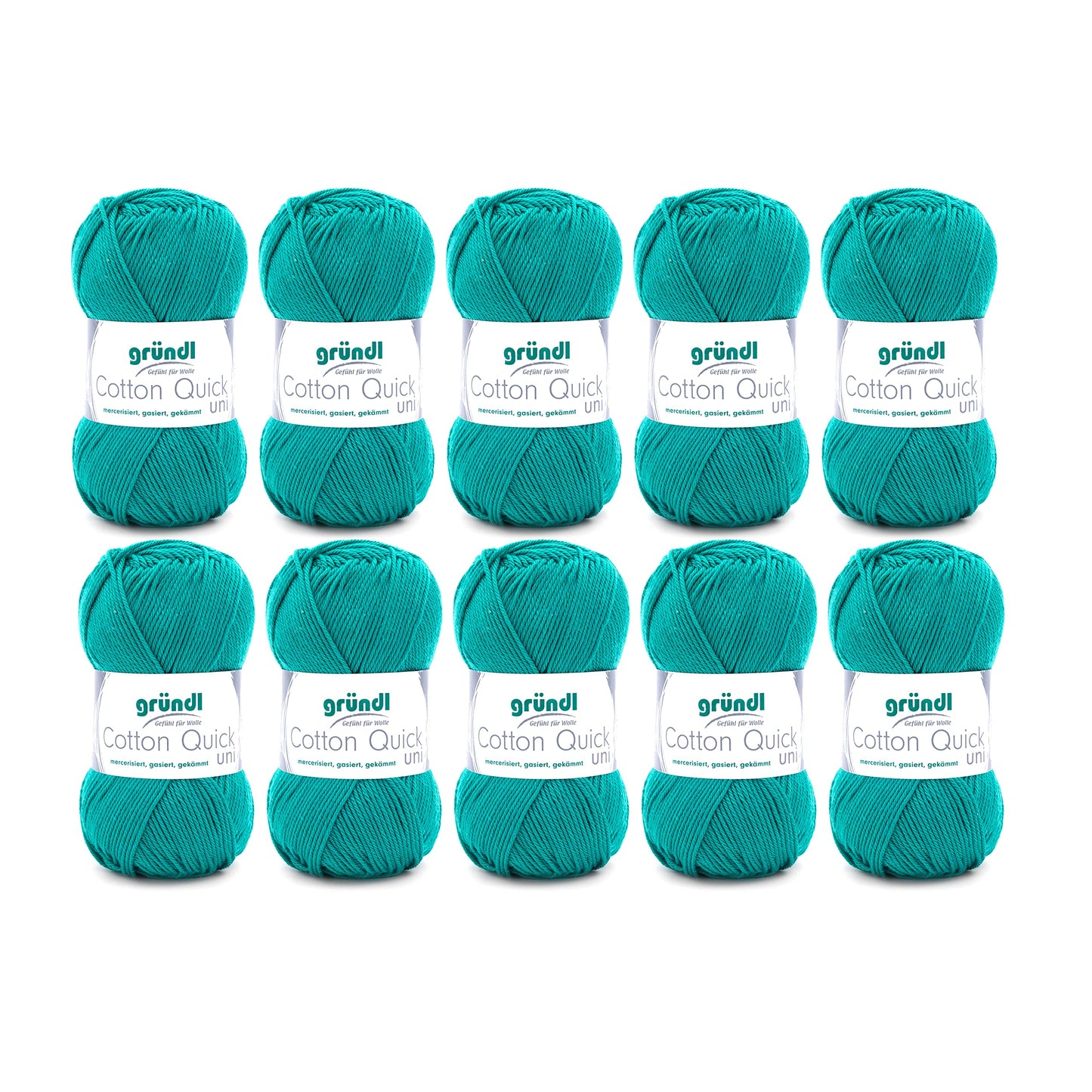 Gründl Wolle Cotton Quick uni - thin wool for crocheting - knitting yarn - crochet yarn - shiny and skin-friendly - 100% cotton - 10 balls 50 g / 125 m - needle size 3-4 - emerald green - 865-90