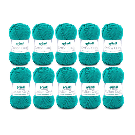 Gründl Wolle Cotton Quick uni - thin wool for crocheting - knitting yarn - crochet yarn - shiny and skin-friendly - 100% cotton - 10 balls 50 g / 125 m - needle size 3-4 - emerald green - 865-90