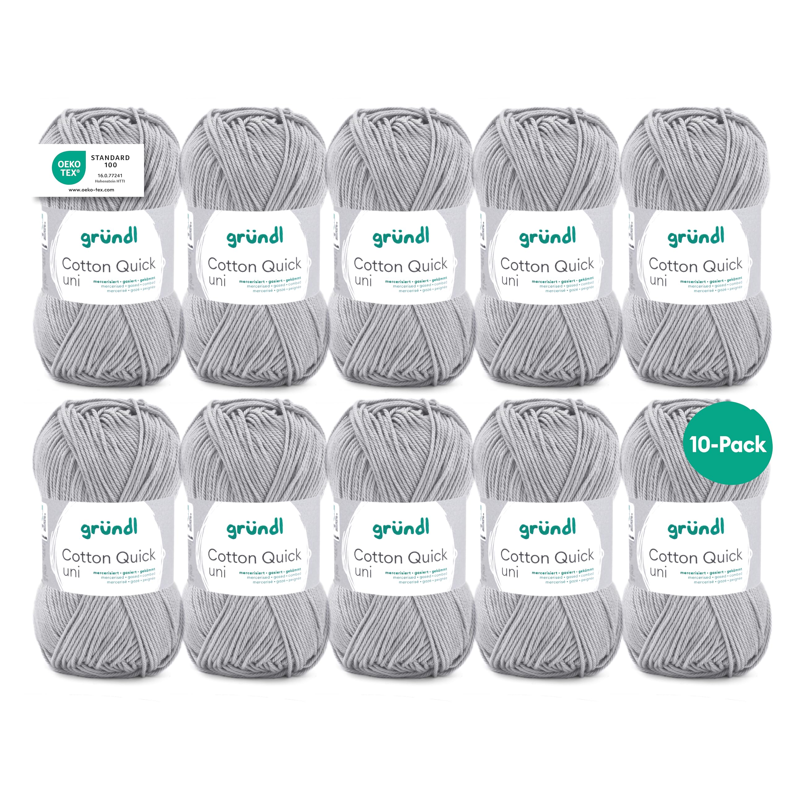 Gründl Wolle Cotton Quick uni - thin wool for crocheting - knitting yarn - crochet yarn - shiny and skin-friendly - 100% cotton - 10 balls 50 g / 125 m - needle size 3-4 - medium gray - 865-151