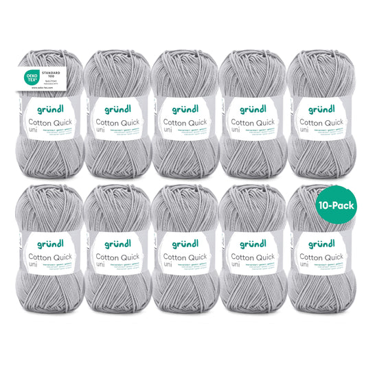 Gründl Wolle Cotton Quick uni - thin wool for crocheting - knitting yarn - crochet yarn - shiny and skin-friendly - 100% cotton - 10 balls 50 g / 125 m - needle size 3-4 - medium gray - 865-151