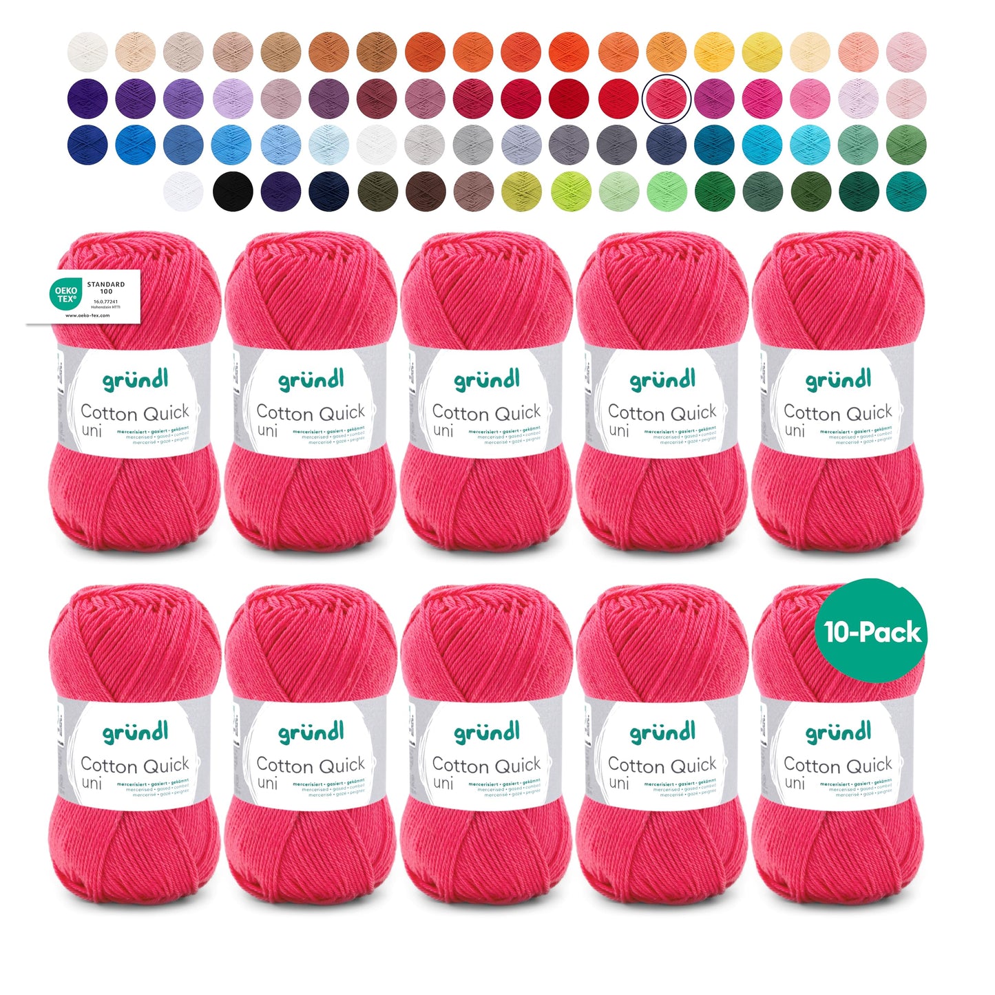 Gründl Wolle Cotton Quick uni - thin wool for crocheting - knitting yarn - crochet yarn - shiny and skin-friendly - 100% cotton - 10 balls 50 g / 125 m - needle size 3-4 - orange-red - 865-157