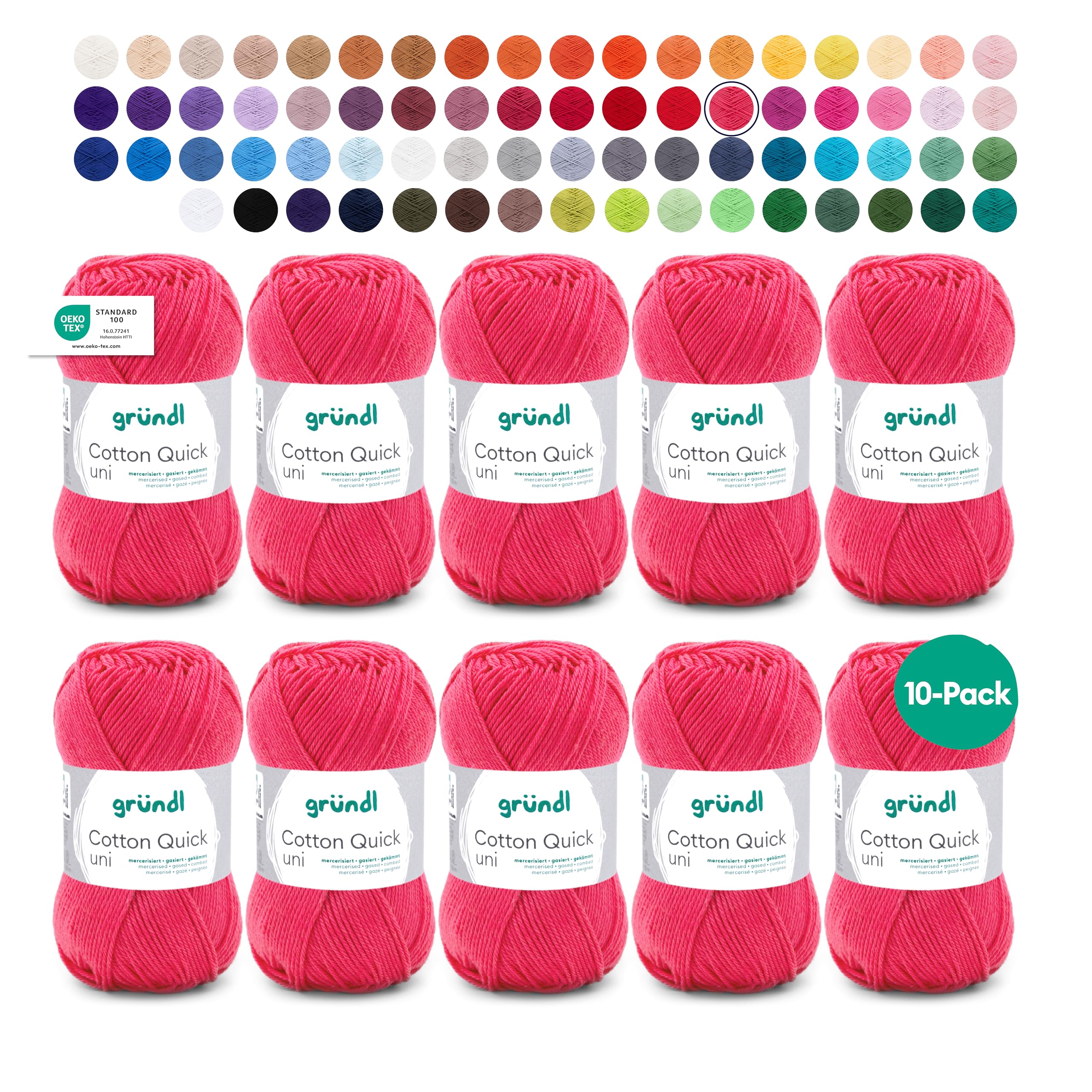 Gründl Wolle Cotton Quick uni - thin wool for crocheting - knitting yarn - crochet yarn - shiny and skin-friendly - 100% cotton - 10 balls 50 g / 125 m - needle size 3-4 - orange-red - 865-157