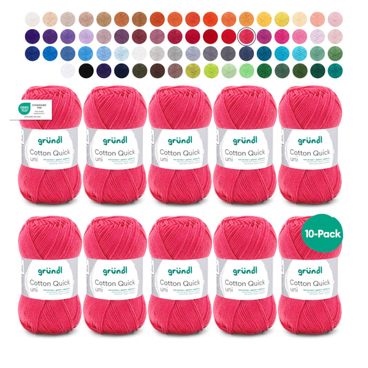 Gründl Wolle Cotton Quick uni - thin wool for crocheting - knitting yarn - crochet yarn - shiny and skin-friendly - 100% cotton - 10 balls 50 g / 125 m - needle size 3-4 - orange-red - 865-157