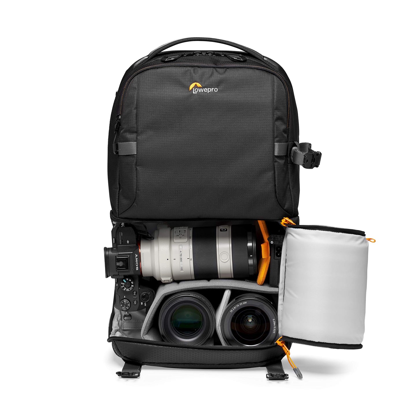 Lowepro Fastpack BP 250 AW III camera backpack - camera bag/photo backpack for mirrorless and DSLR cameras such as Nikon D850, 300D, with QuickDoor access, compartment for 13-inch laptop, ripstop, black - LP37333-PWW