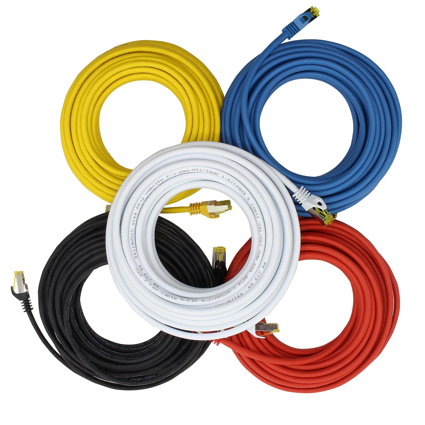 1aTTack.de Cat.7 network cable 5m 5 colors 5 pieces Cat7 Ethernet cable network LAN cable raw cable 10 Gb s SFTP PIMF LSZH set patch cable with Rj 45 plug Cat.6a - 4251073616100