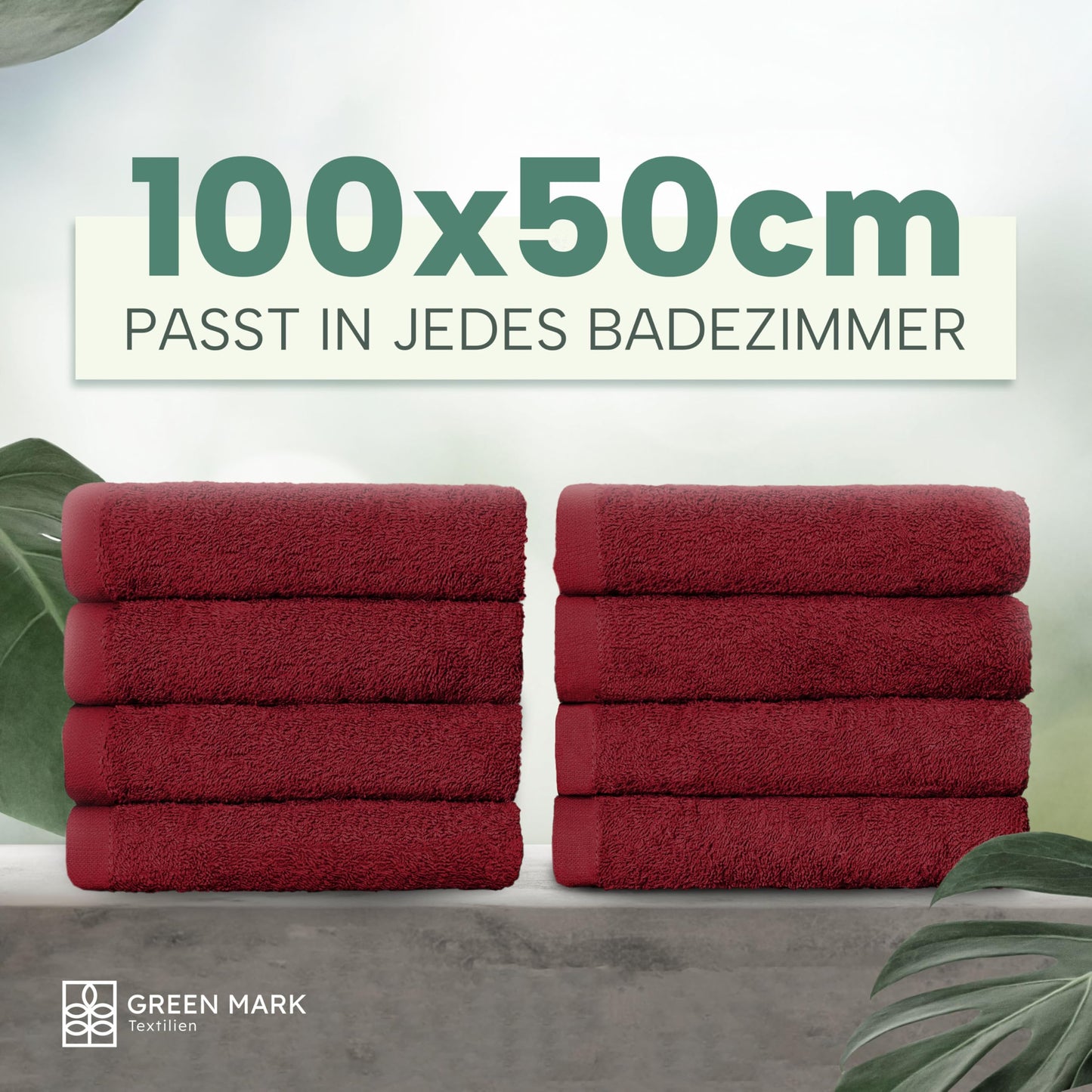 NatureMark Towels - Set of 8 - 100% Cotton, Soft & Absorbent, Premium Quality for Bathroom, Spa and Fitness, 50 × 100cm, Bordeaux Red - 8er_bordeaux