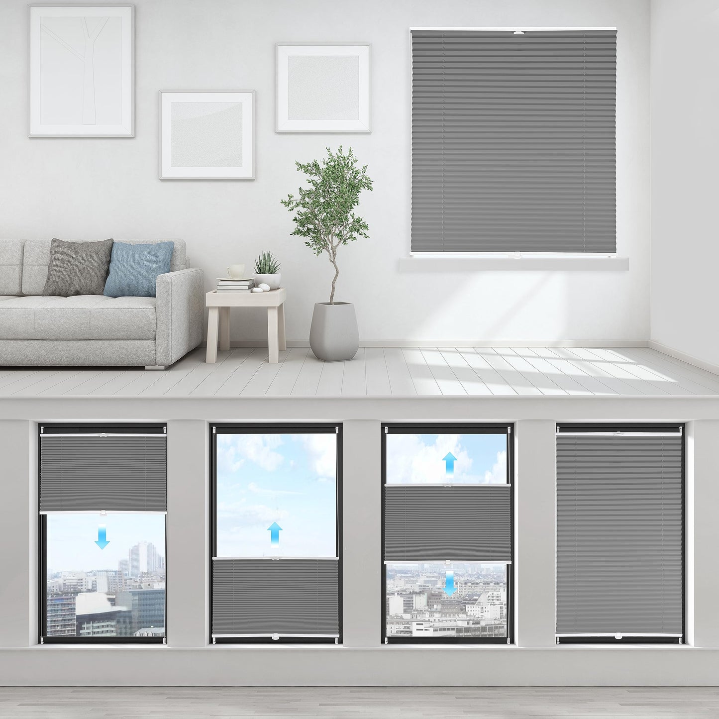 Sekey pleated blinds without drilling, window pleated blinds Klemmfix blinds 80 cm wide, tensioned opaque sun protection window blind, 80x210cm, dark gray - BL-1224