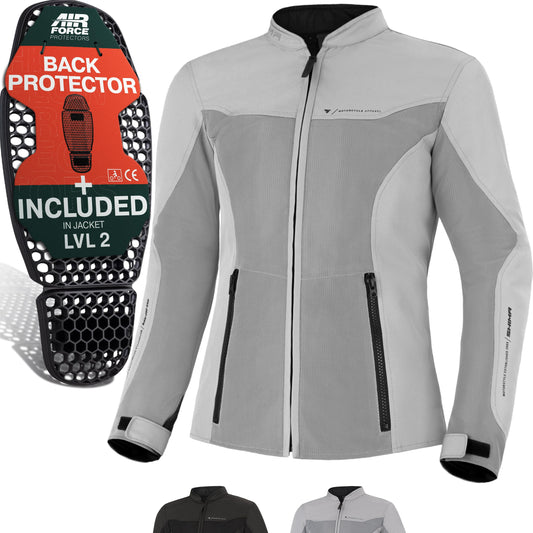 SHIMA OpenAir Motorcycle Jacket Women's with Protectors AirForce Back Protector Motorcycle Jacket Summer Mesh Ventilated Textile Jacket Protective Jackets Protector Jacket Airy (Women, Grey, XL) - OPENAIR