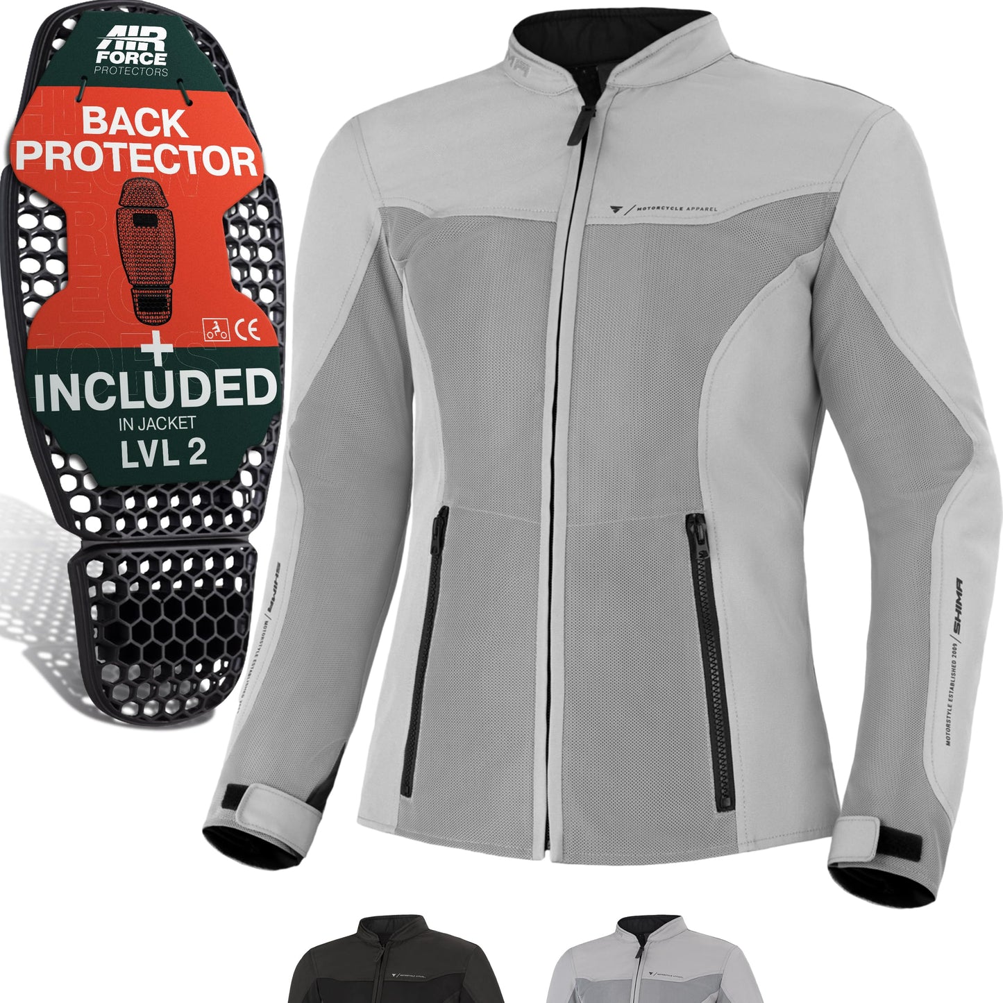 SHIMA OpenAir Motorcycle Jacket Women's with Protectors AirForce Back Protector Motorcycle Jacket Summer Mesh Ventilated Textile Jacket Protective Jackets Protector Jacket Airy (Women, Grey, S) - OPENAIR