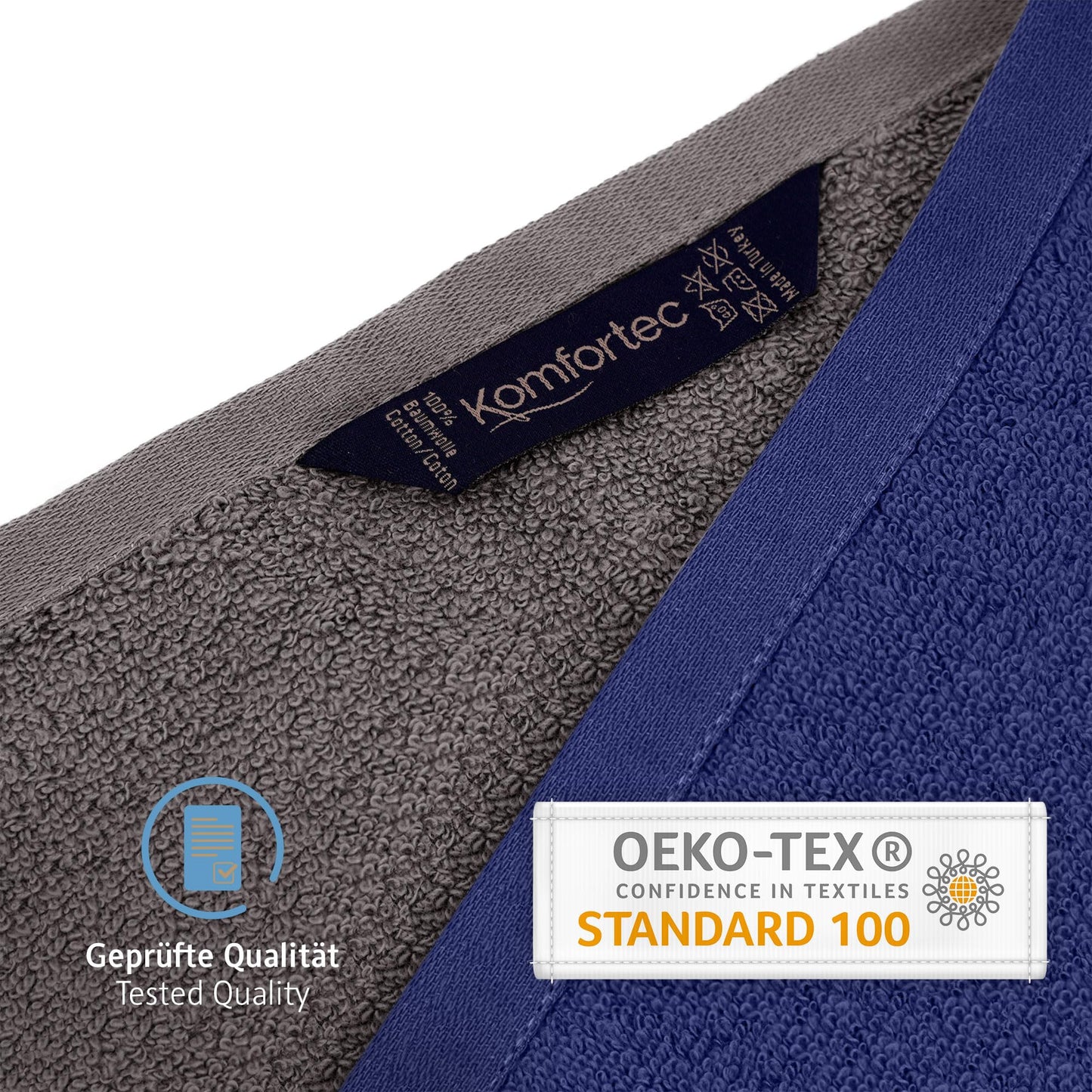 Komfortec set of 8 towels, 4 bath towels 70x140 cm & 4 hand towels 50x100 cm, 100% cotton terry cloth, fluffy and absorbent, anthracite gray/navy blue - 4er-50x100-und-4er-70x140-anth-navy