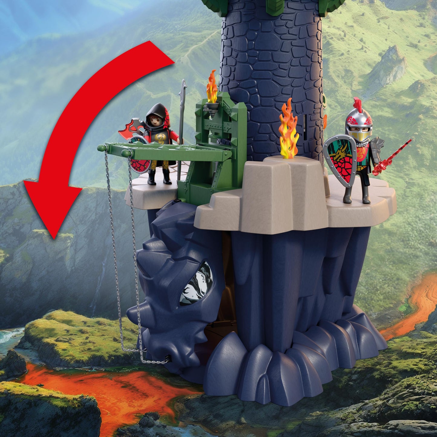 PLAYMOBIL | Knights | Dragon Knight Tower | Tower with dragons, drawbridge and dragon head cave | Knight's castle toy for children aged 4 and over 72113