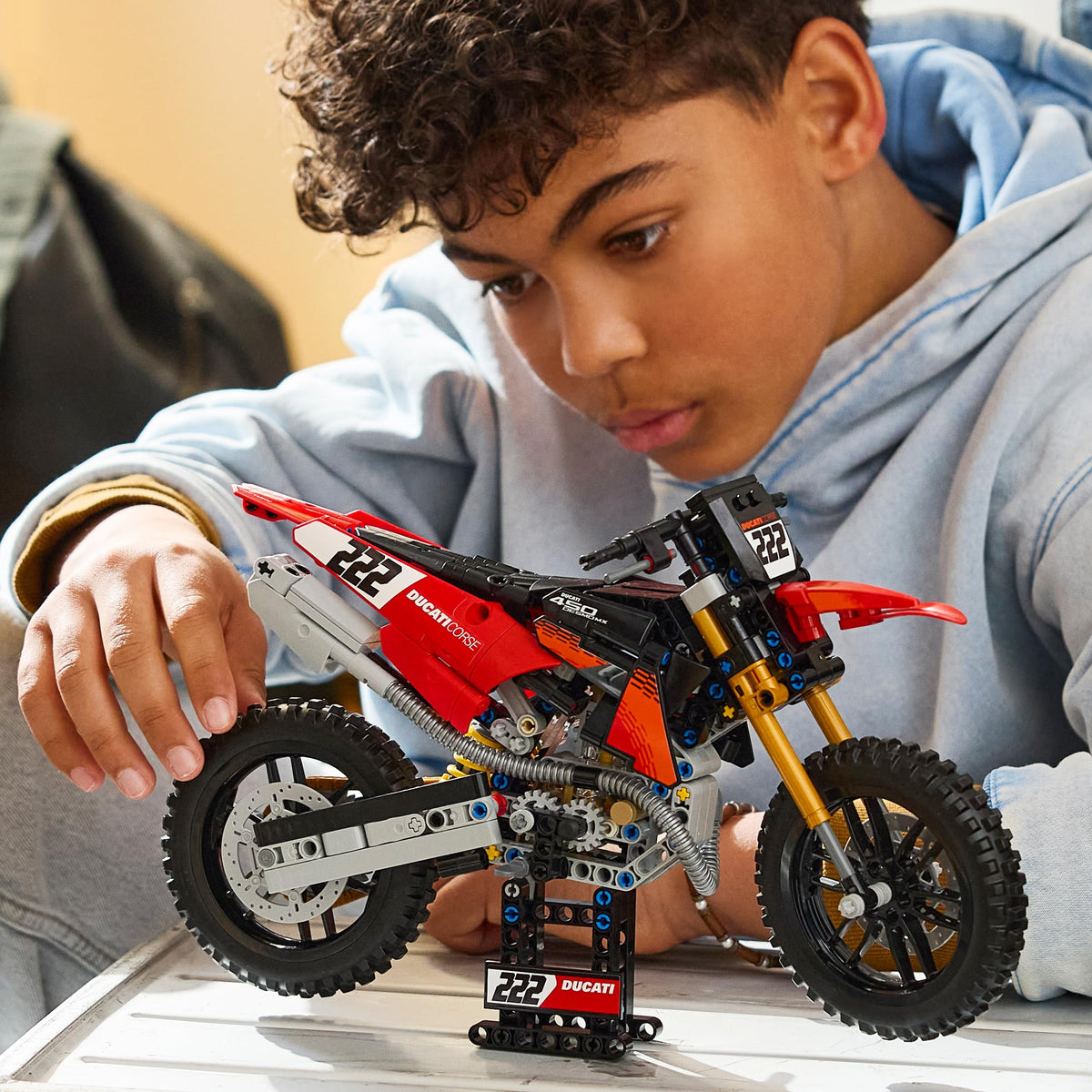 LEGO Technic Ducati Desmo450 MX Factory Motorcycle Model Kit - With motorcycle toy featuring steering & suspension - Desk decoration - Collectible gift for boys aged 10 and up - 42238