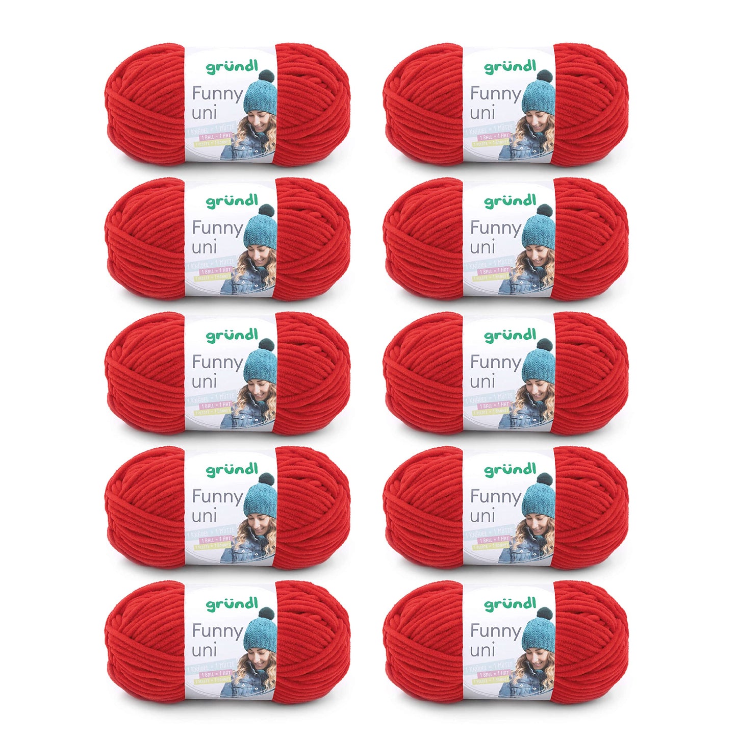 Gründl Wolle Funny uni - soft chenille wool for crocheting - cuddly and skin-friendly - 100% polyester - 10 balls 100 g / 120 m - needle size 5-6, cherry - 3442-11