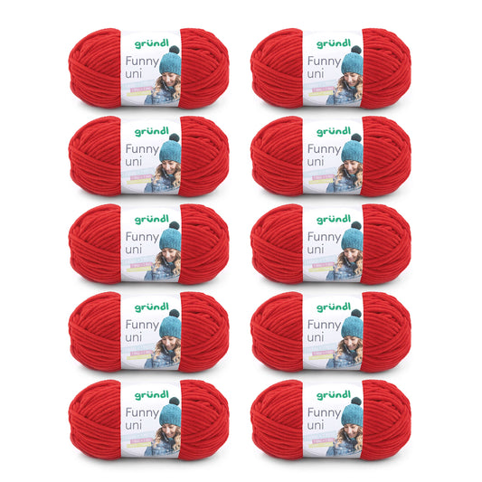 Gründl Wolle Funny uni - lână moale tip chenille pentru croșetat - pufoasă și delicată cu pielea - 100% poliester - 10 sculuri 100 g / 120 m - mărime croșetă/andrele 5-6, cireașă - 3442-11