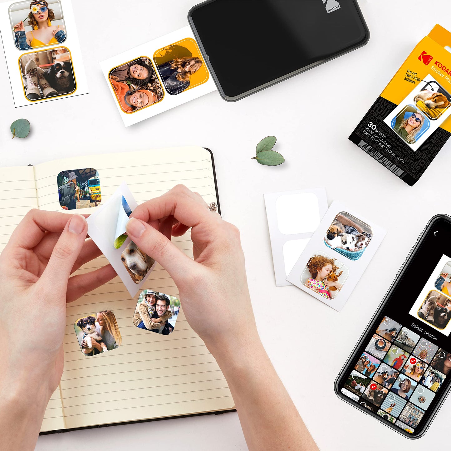 Kodak 2" x 3" Premium Zinc Pre-Cut Sticker Photo Paper (30 Sheets) Compatible with Kodak Step Printer, White, RODZ2X330C