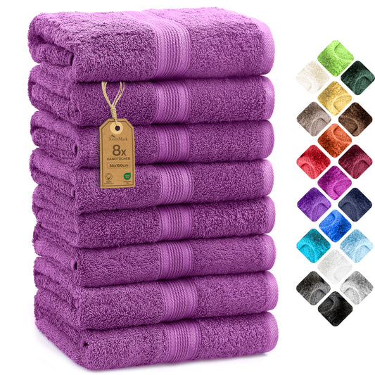 NatureMark 8 towel set - 100% cotton - absorbent and durable towels, size 50×100cm, purple - NM-HT0847