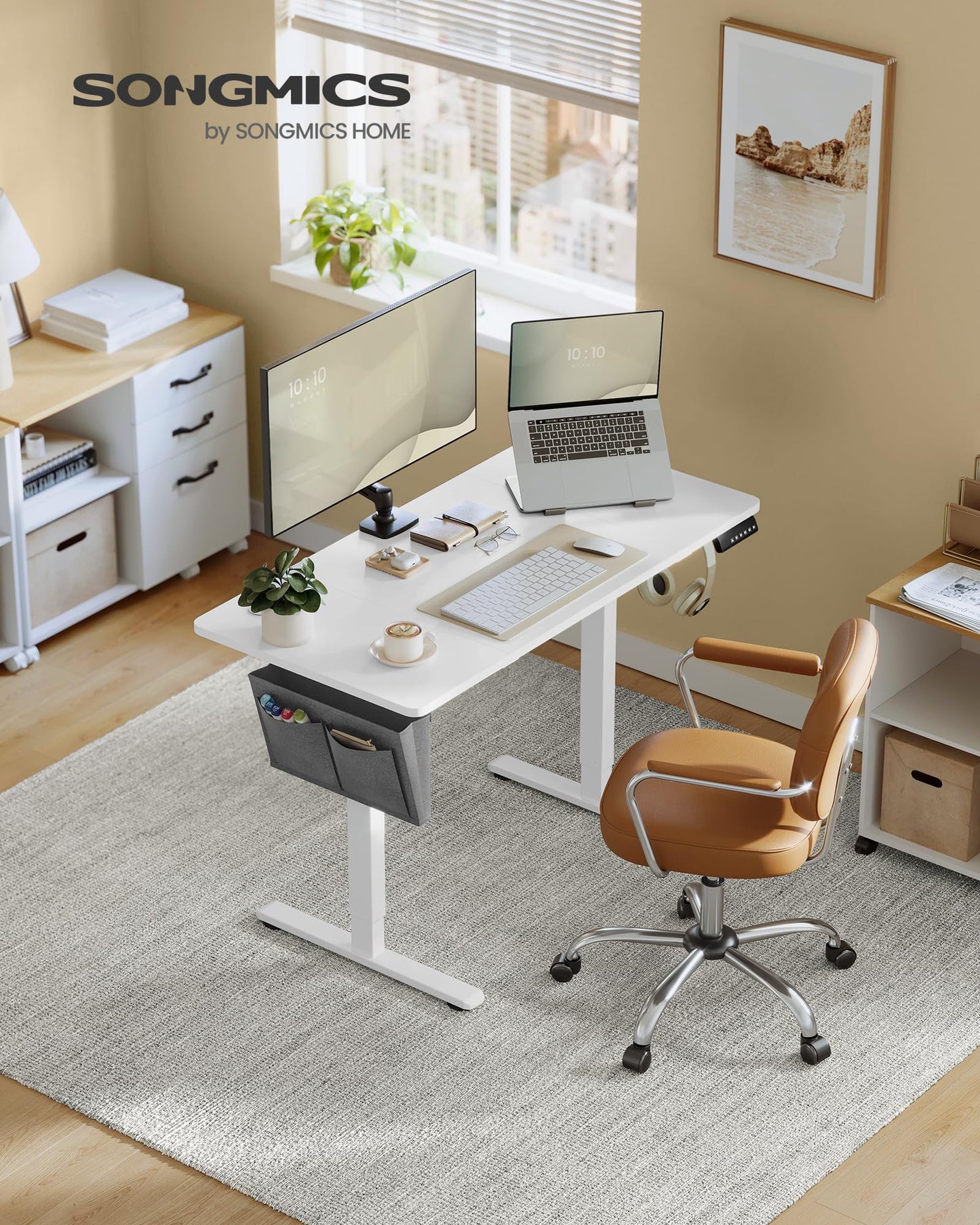 SONGMICS Height-adjustable desk electric, 120 x 60 cm, adjustable table, memory function for 4 heights, for office, cloud white LSD132W01