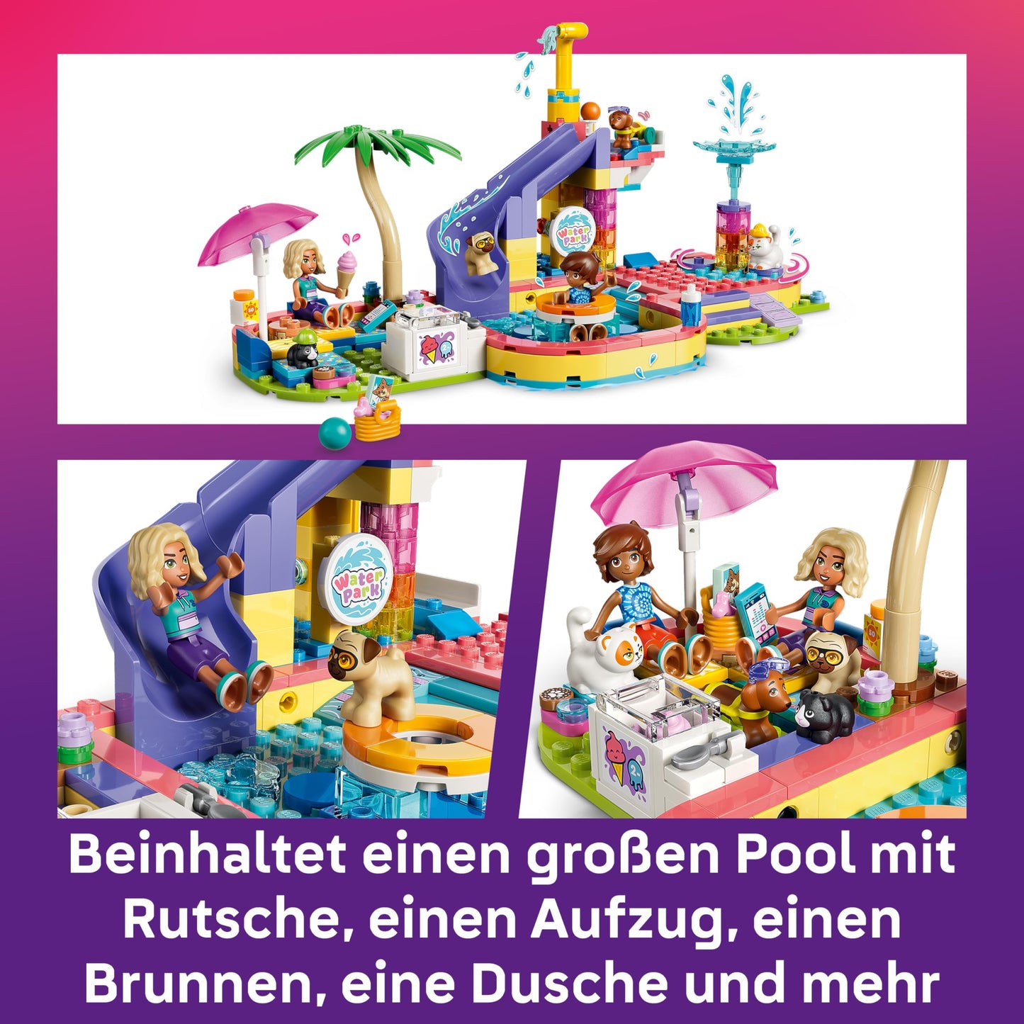 LEGO Friends Fun Day at the Water Park - Miniature Playset with Slide, 2 Minifigures, 4 Animal Figures and Animal Accessories - Children's Room Decoration - Birthday Gift for Girls Ages 6 and Up - 42676