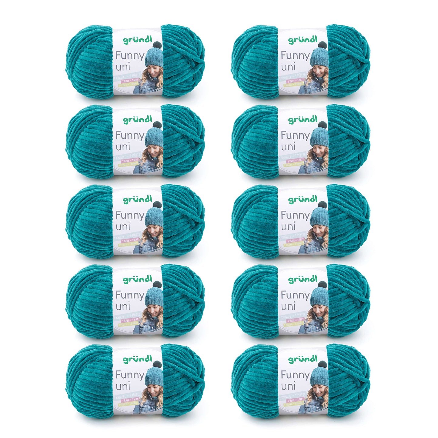 Gründl Wolle Funny uni - soft chenille wool for crocheting - cuddly and skin-friendly - 100% polyester - 10 balls 100 g / 120 m - needle size 5-6, petrol - 3442-18