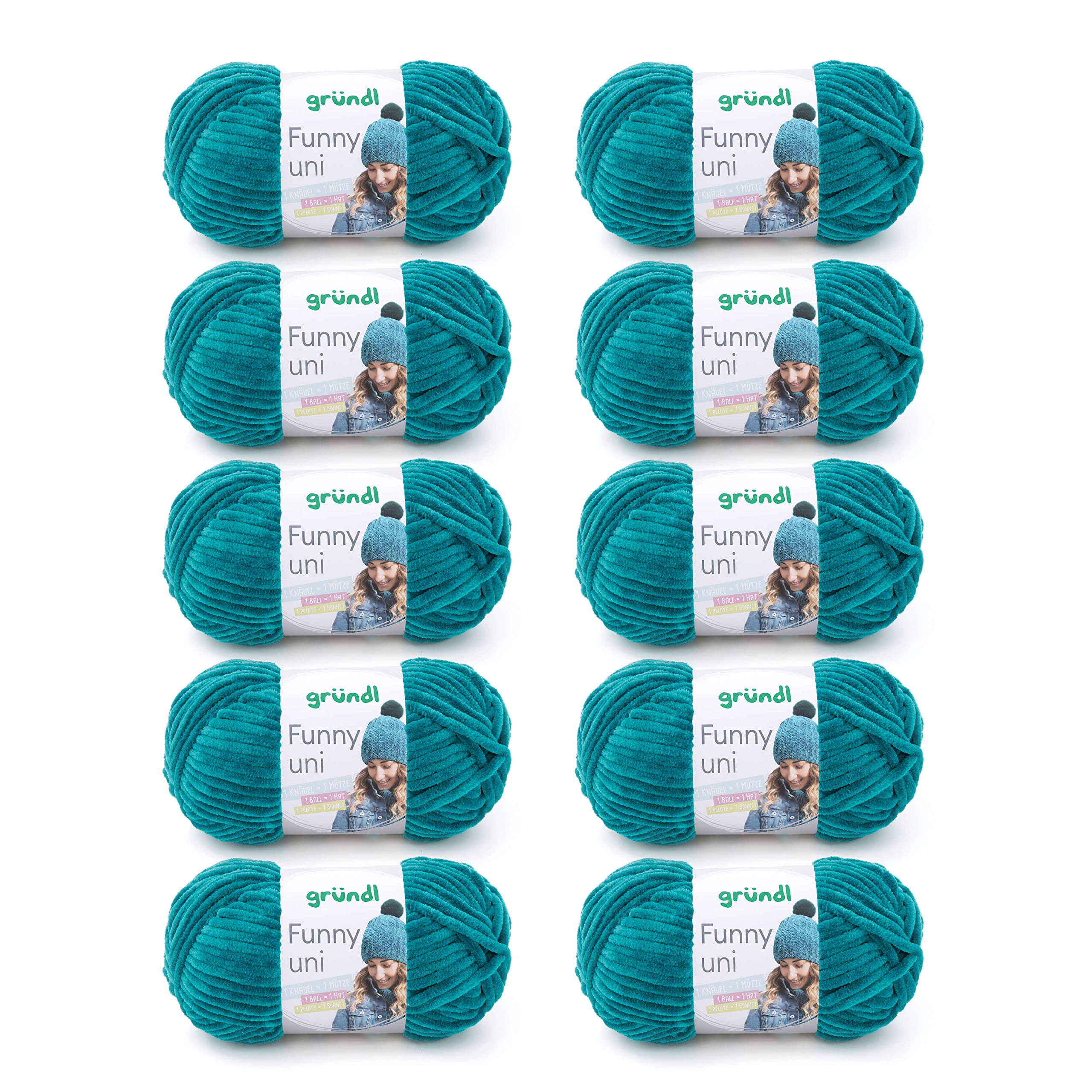 Gründl Wolle Funny uni - lână moale tip chenille pentru croșetat - pufoasă și prietenoasă cu pielea - 100% poliester - 10 sculuri 100 g / 120 m - grosime croșetă 5-6, petrol - 3442-18