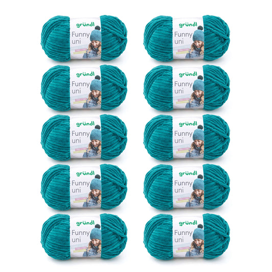Gründl Wolle Funny uni - lână moale tip chenille pentru croșetat - pufoasă și prietenoasă cu pielea - 100% poliester - 10 sculuri 100 g / 120 m - grosime croșetă 5-6, petrol - 3442-18