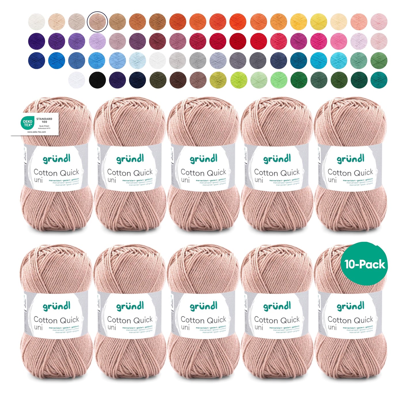 Gründl Wolle Cotton Quick uni - thin wool for crocheting - knitting yarn - crochet yarn - shiny and skin-friendly - 100% cotton - 10 balls 50 g / 125 m - needle size 3-4 - beige - 865-139