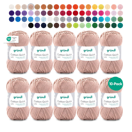 Gründl Wolle Cotton Quick uni - thin wool for crocheting - knitting yarn - crochet yarn - shiny and skin-friendly - 100% cotton - 10 balls 50 g / 125 m - needle size 3-4 - beige - 865-139