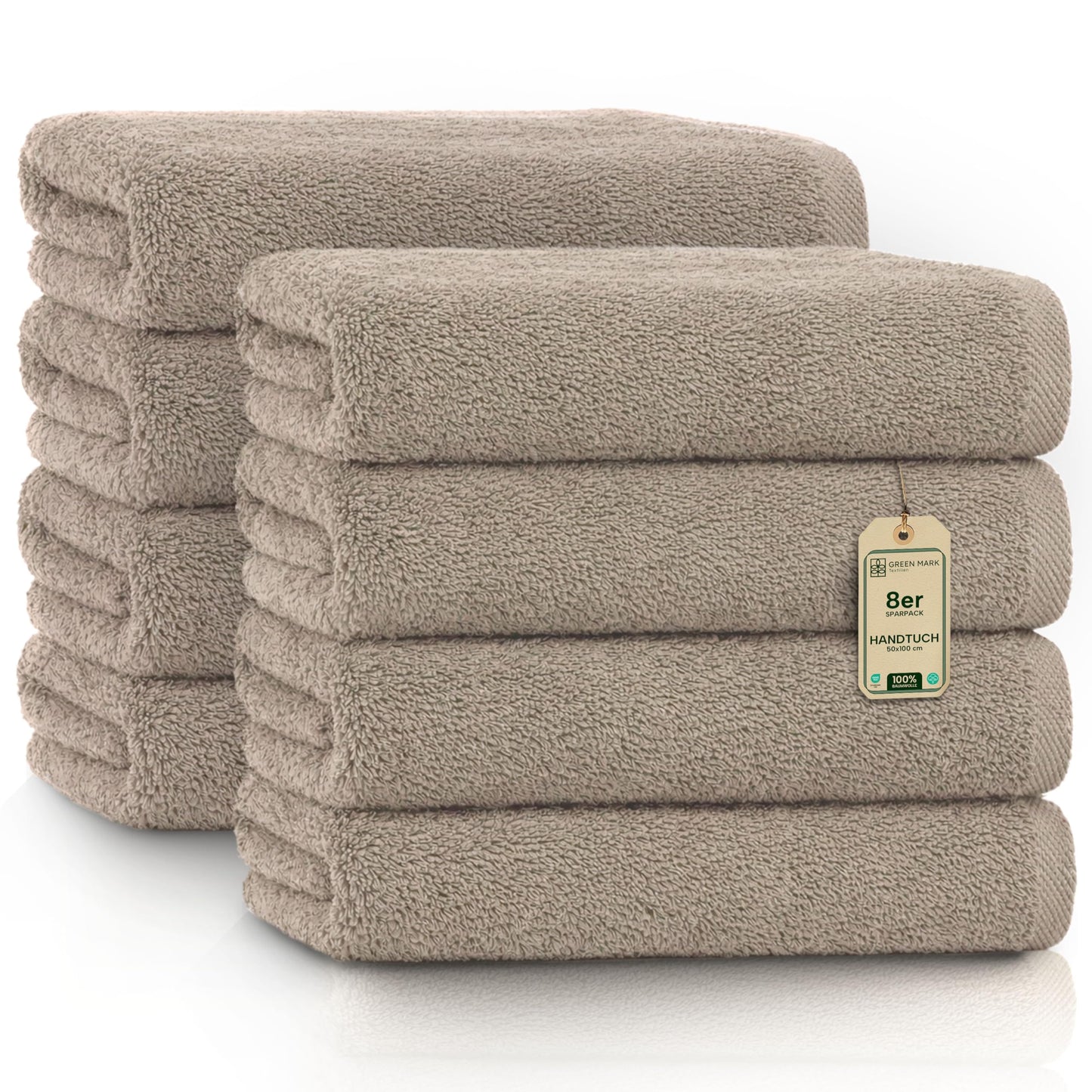 NatureMark Towels - Set of 8 - 100% Cotton, Soft & Absorbent, Premium Quality for Bathroom, Spa and Fitness, 50 × 100cm, Sand/Beige - 8er_sand