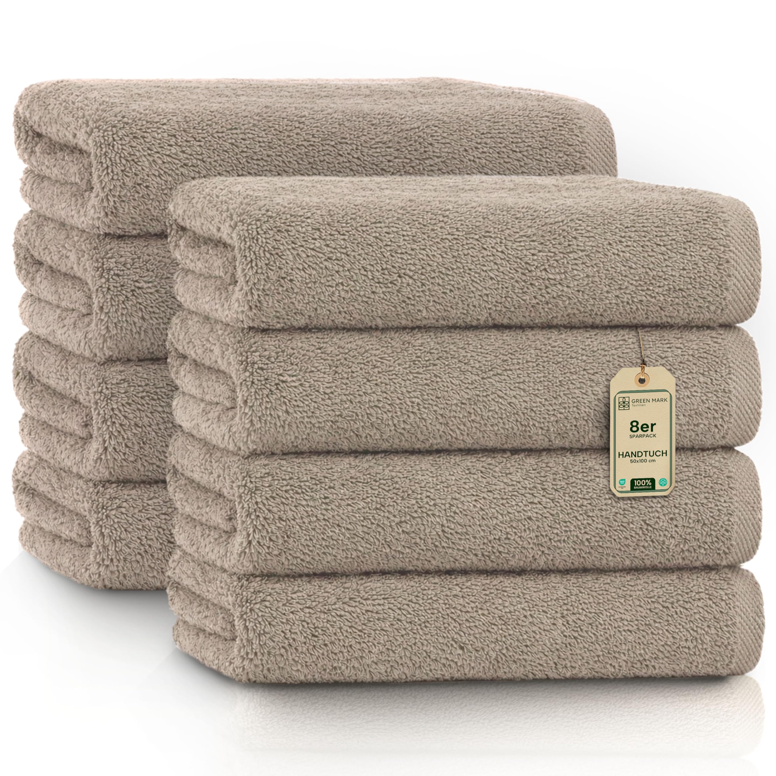 NatureMark Prosoape - Set de 8 - 100% bumbac, moi și absorbante, calitate premium pentru baie, spa și fitness, 50 × 100cm, Nisip/Bej - 8er_sand