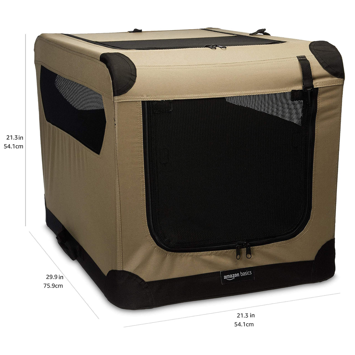 Amazon Basics Dog House with 2 Doors, Portable, Soft, Foldable, Size M (76 x 54 x 54 cm), Beige - 12002-30-APL