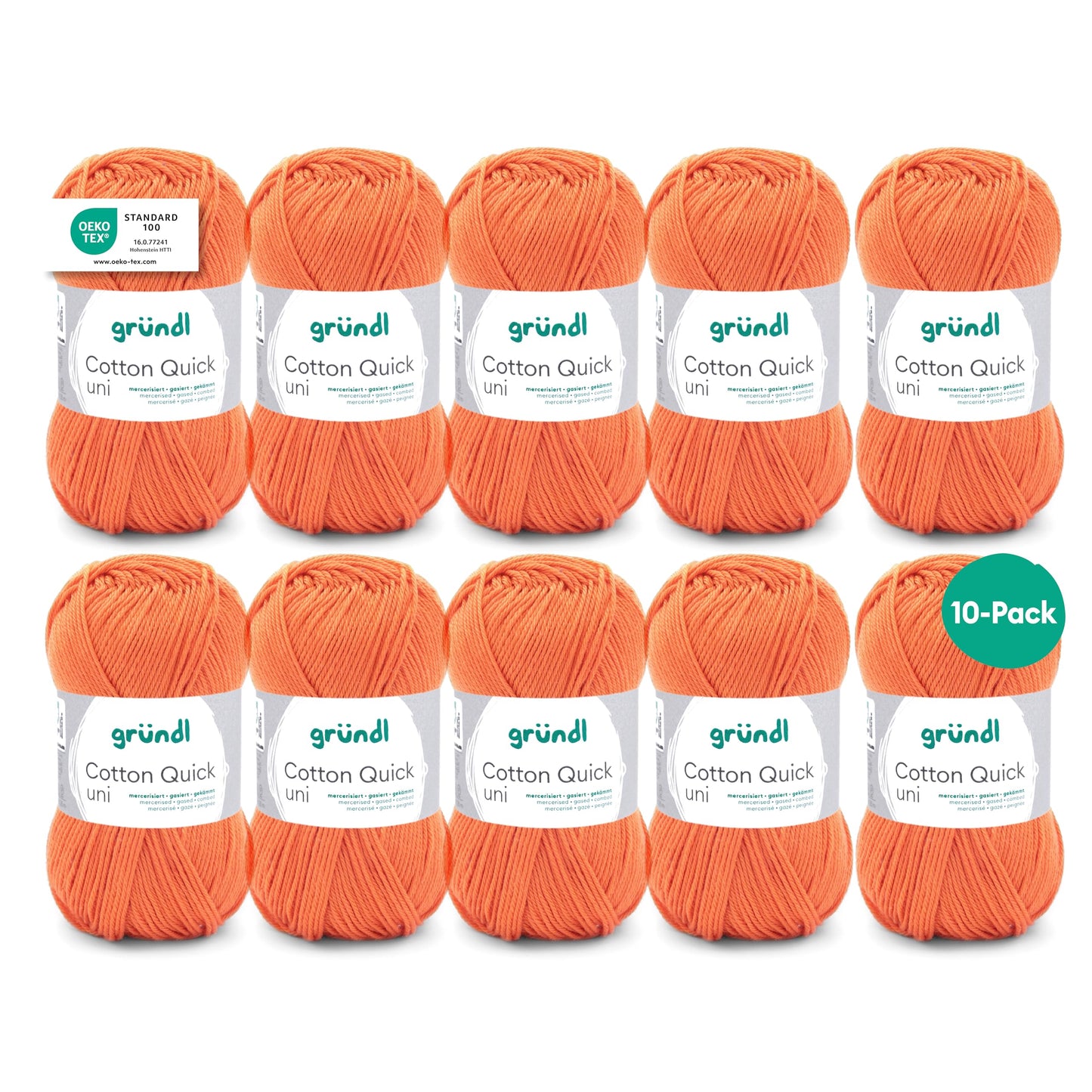 Gründl Wolle Cotton Quick uni - thin wool for crocheting - knitting yarn - crochet yarn - shiny and skin-friendly - 100% cotton - 10 balls 50 g / 125 m - needle size 3-4 - orange 2 - 865-146