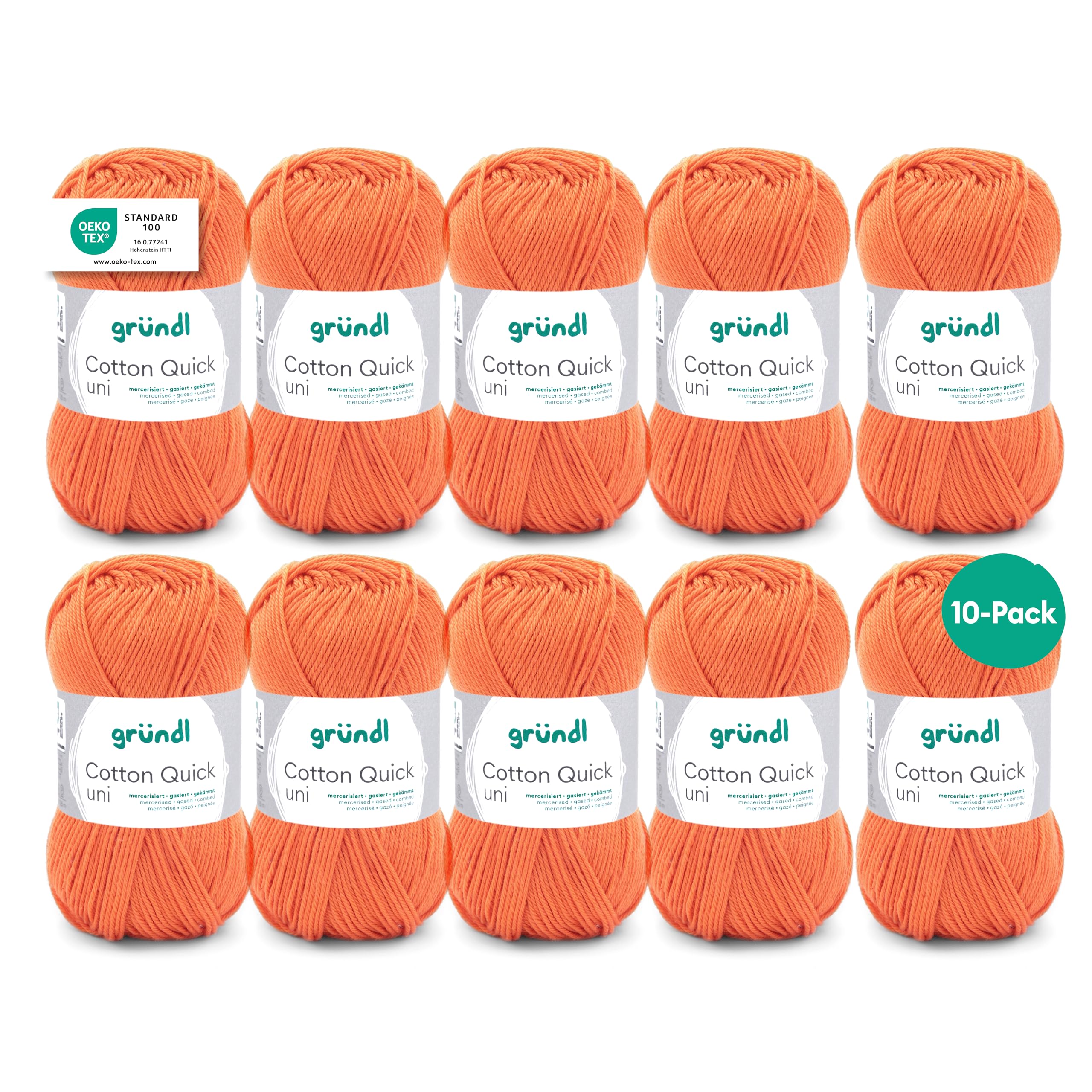 Gründl Wolle Cotton Quick uni - thin wool for crocheting - knitting yarn - crochet yarn - shiny and skin-friendly - 100% cotton - 10 balls 50 g / 125 m - needle size 3-4 - orange 2 - 865-146