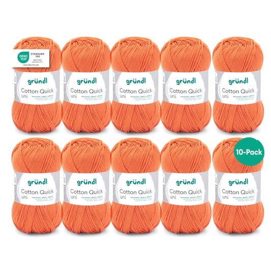 Gründl Wolle Cotton Quick uni - thin wool for crocheting - knitting yarn - crochet yarn - shiny and skin-friendly - 100% cotton - 10 balls 50 g / 125 m - needle size 3-4 - orange 2 - 865-146
