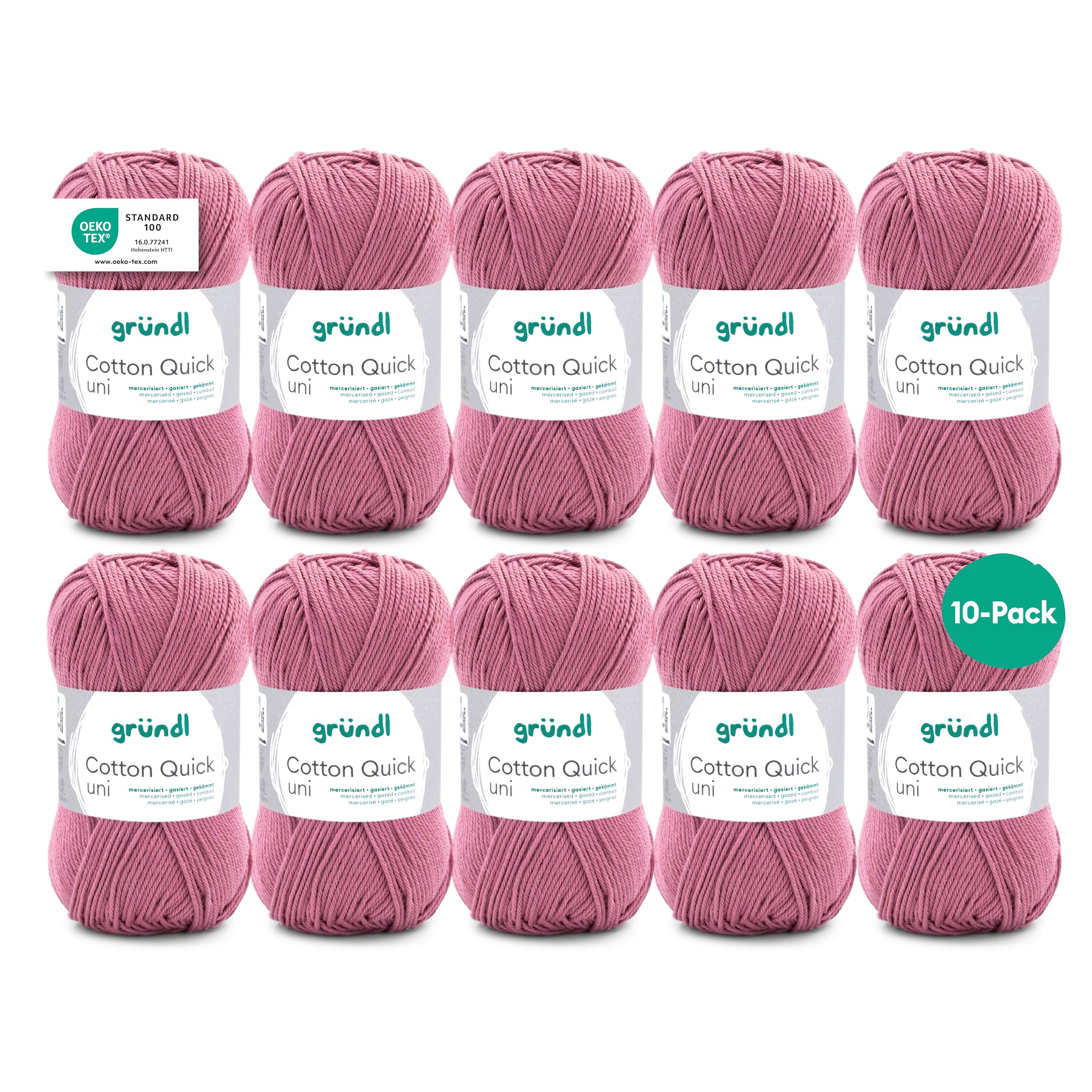 Gründl Wolle Cotton Quick uni - thin wool for crocheting - knitting yarn - crochet yarn - shiny and skin-friendly - 100% cotton - 10 balls 50 g / 125 m - needle size 3-4 - old pink - 865-159