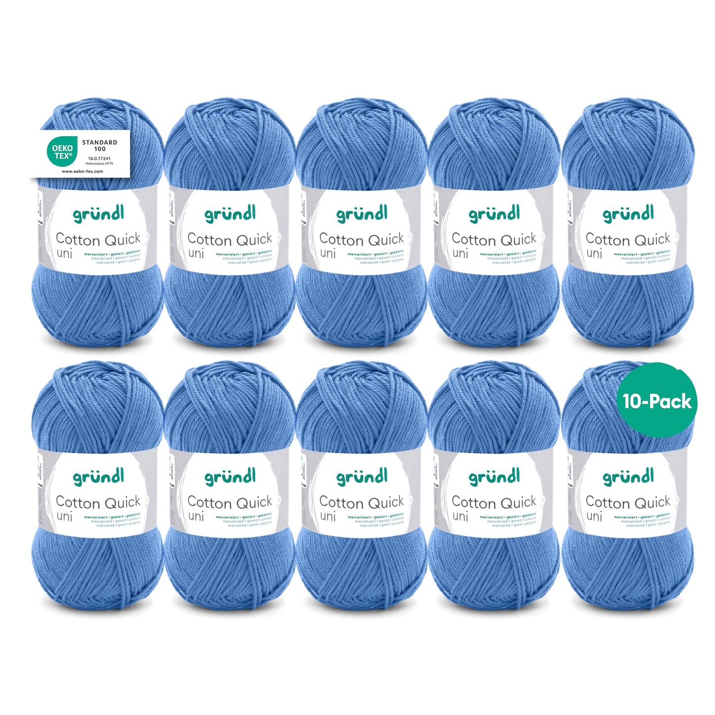 Gründl Wolle Cotton Quick uni - thin wool for crocheting - knitting yarn - crochet yarn - shiny and skin-friendly - 100% cotton - 10 balls 50 g / 125 m - needle size 3-4 - ocean - 865-163