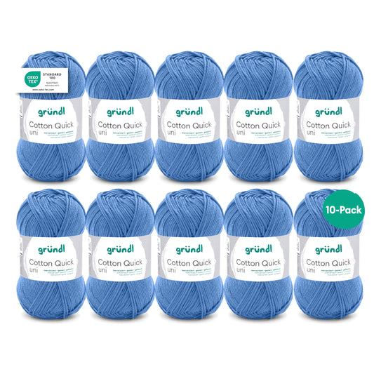 Gründl Wolle Cotton Quick uni - thin wool for crocheting - knitting yarn - crochet yarn - shiny and skin-friendly - 100% cotton - 10 balls 50 g / 125 m - needle size 3-4 - ocean - 865-163