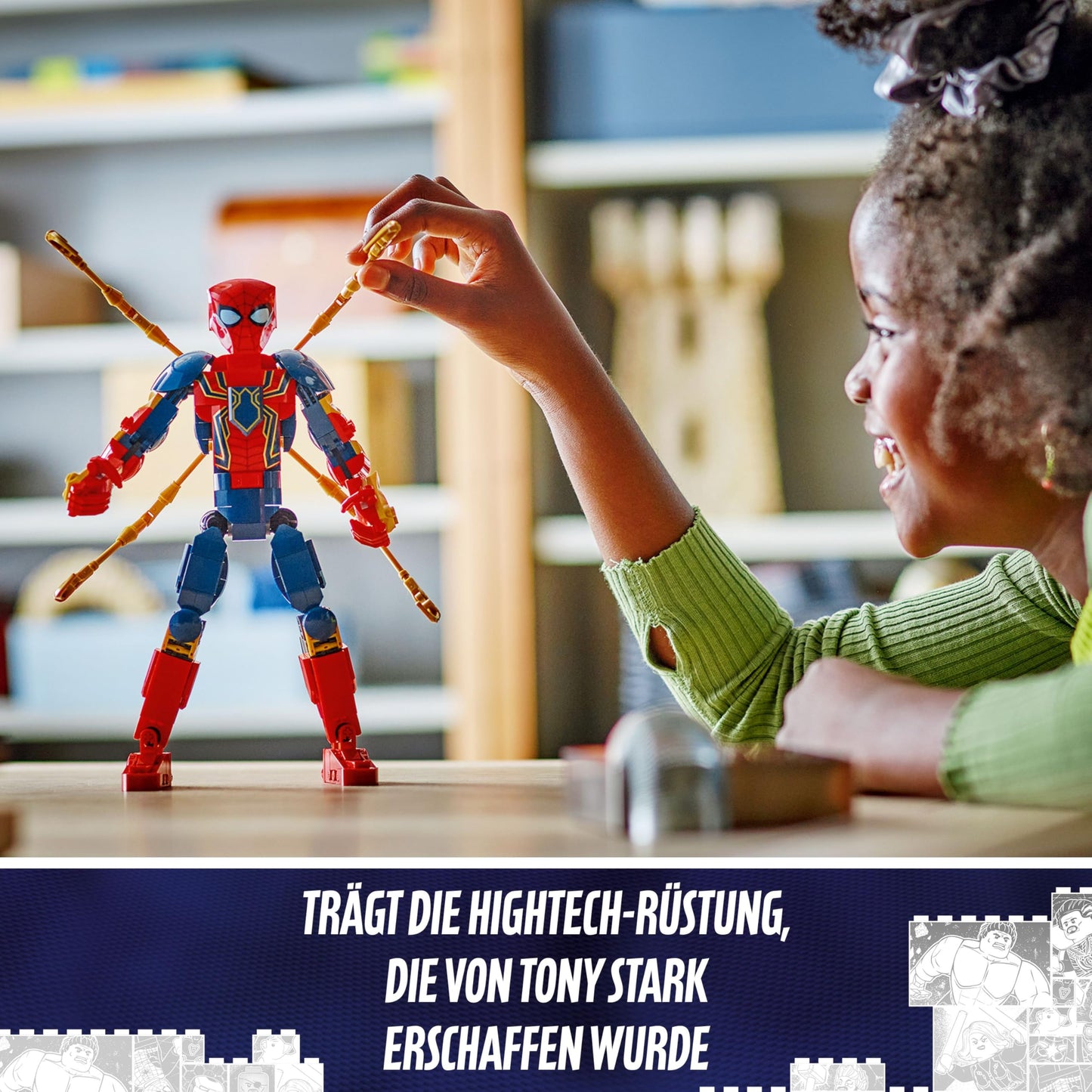 LEGO Marvel Iron Spider-Man building figure, superhero action toy for children aged 8 and over, boys and girls, set with armor, buildable model, Avengers gift idea for fans of the Marvel films 76298