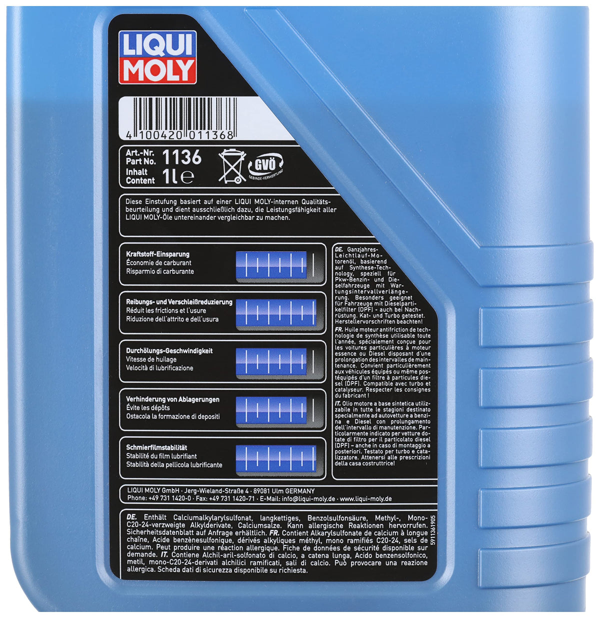 LIQUI MOLY Longtime High Tech 5W-30 | 1L | Tehnologia de sinteză a uleiului de motor | Nr. articol: 1136, incolor (pachet de 2)